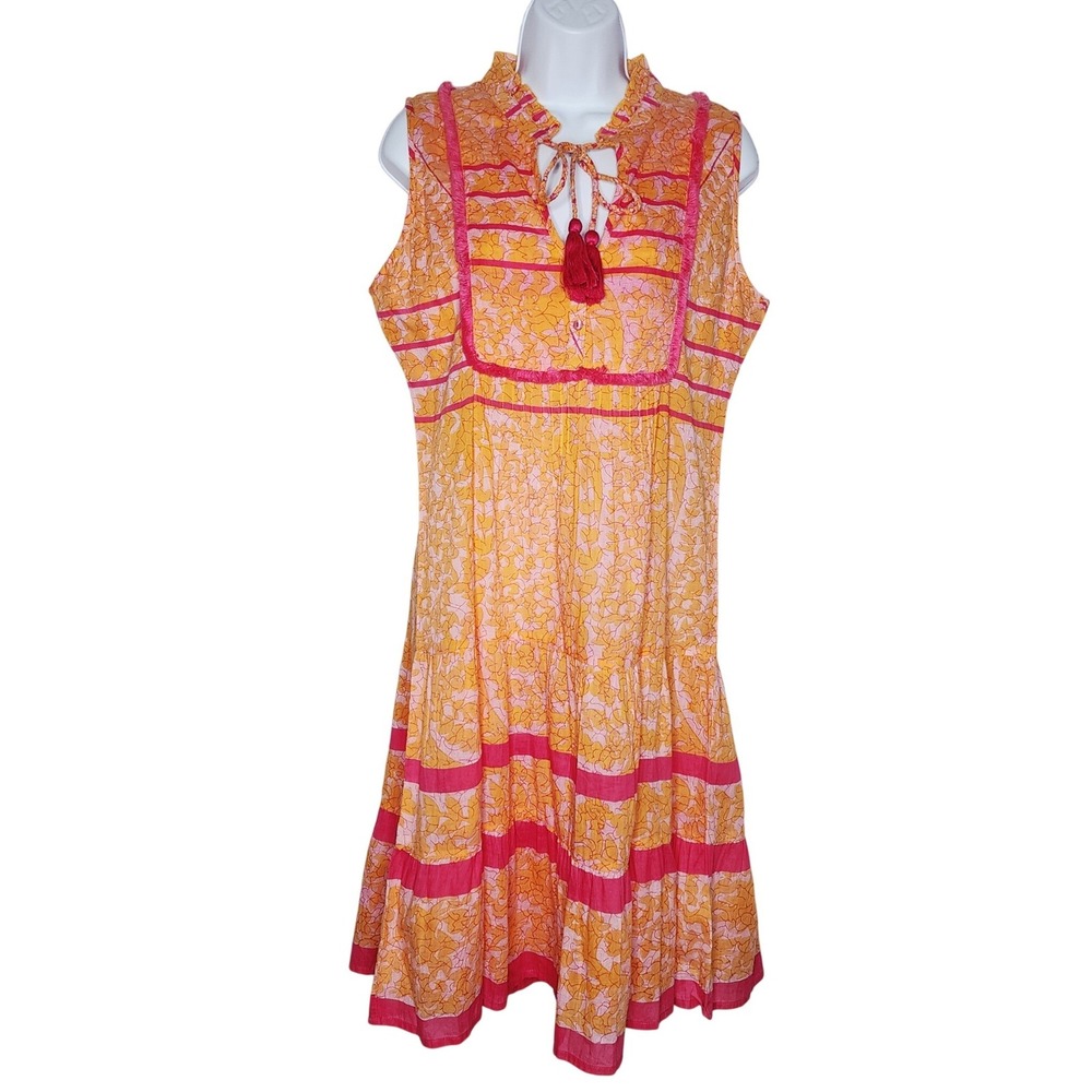 Lola Australia Tiered Pop Over Dress Cover up Ruffle Pink Orange Sz XS